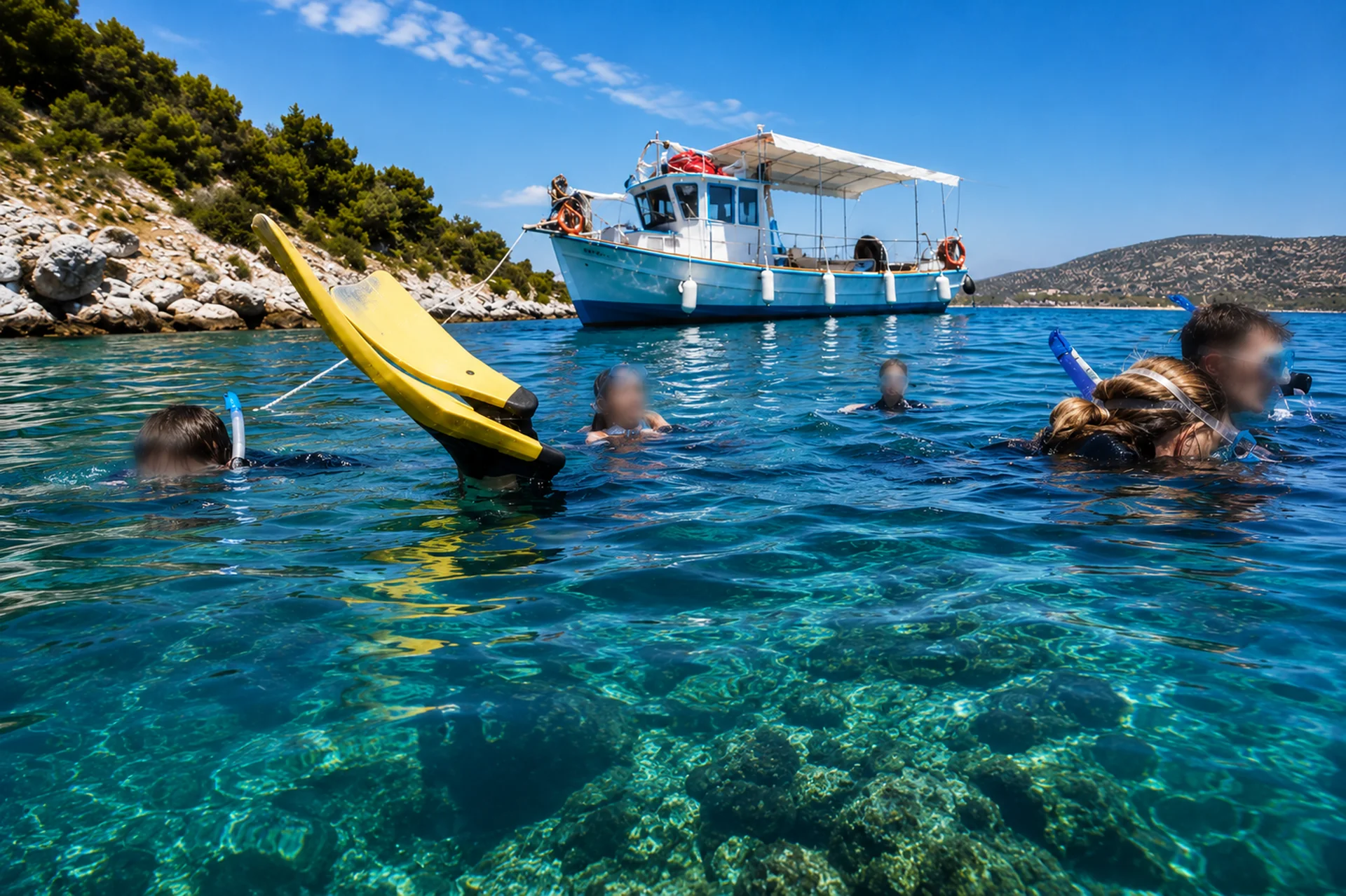 Fishing and snorkeling experience in the clear Ionian Sea near Corfu